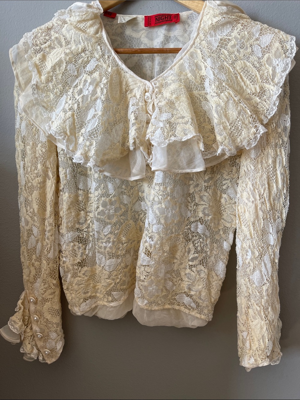 Valentino Night Vintage Cream Lace Ruffle Blouse Rare